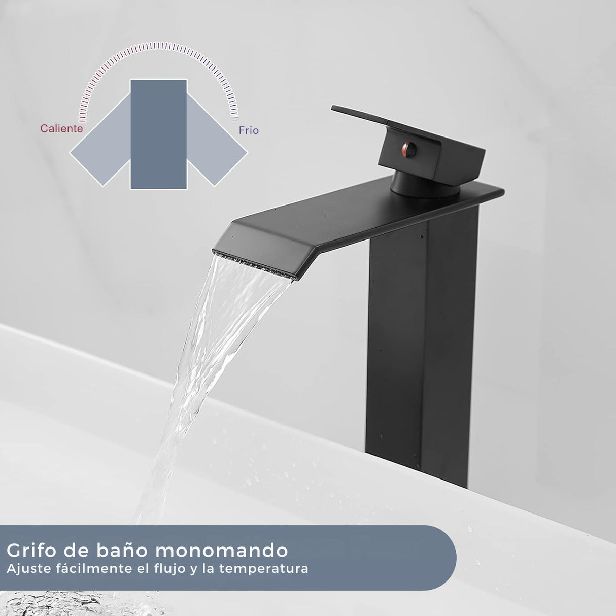 Kit Grifería Lavamanos Alta Cascada Negro Mate con Desagüe Push Negro Mate