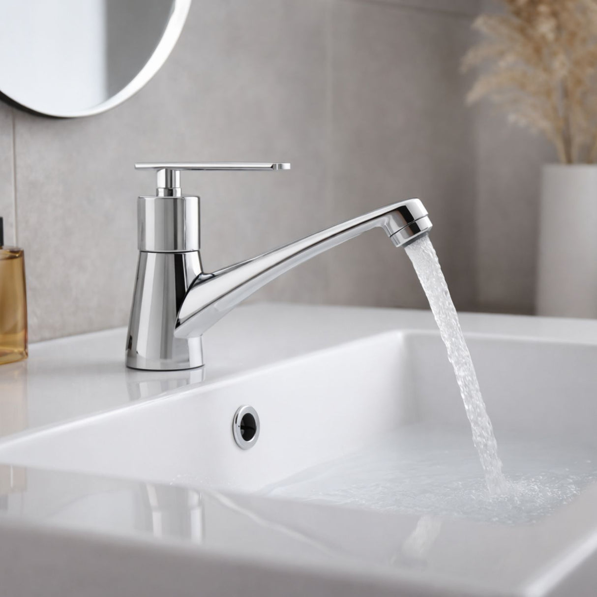 Llave Lavamanos Palanca Cuerpo Metalico Entrada Bronce Color Cromado