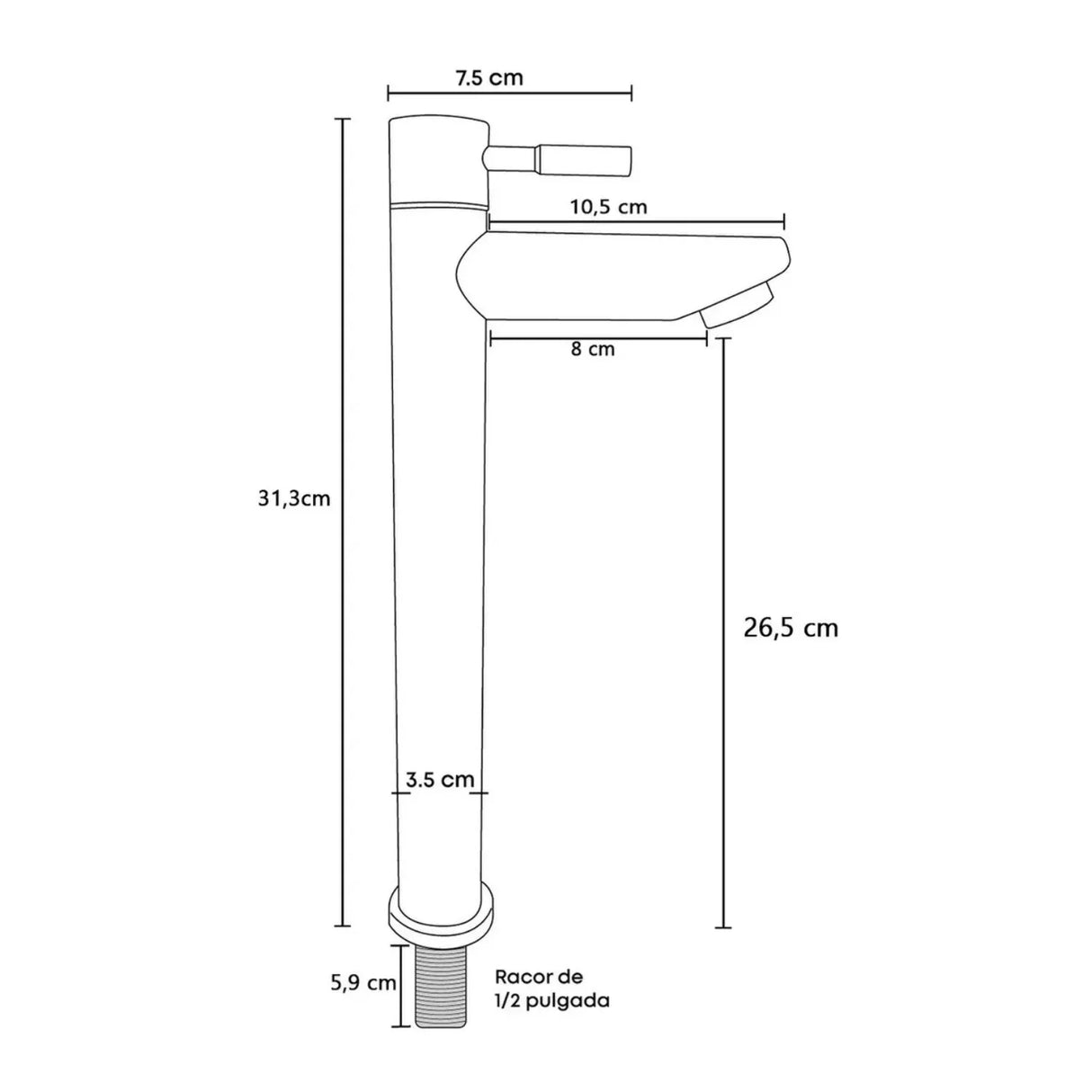 Grifería Poste Alto Negra para Lavamanos - Agua Fría, 1/2" Universal
