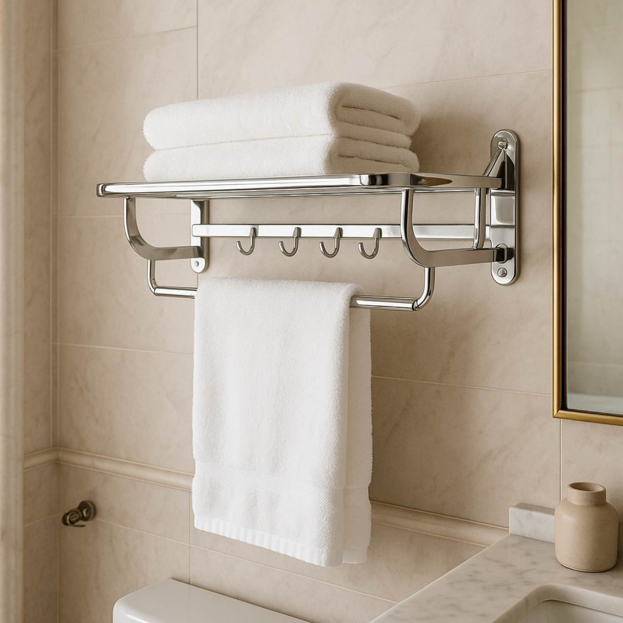 Toallero Hotelero Acero Inoxidable Plegable Ganchos 59Cm