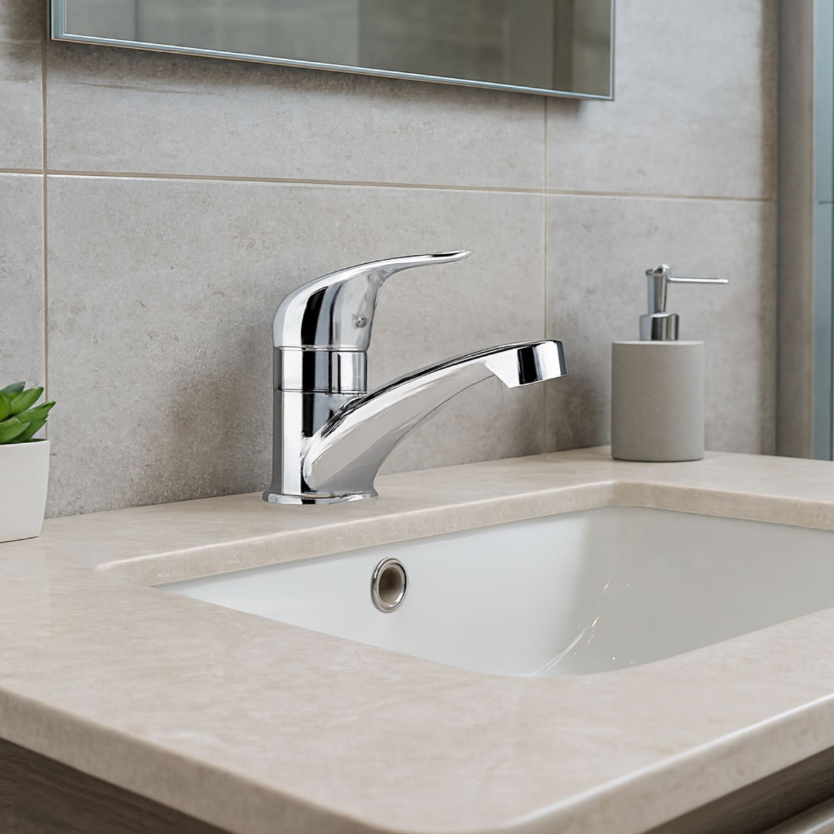 Llave Lavamanos Sencilla Palanca Zinc Acabado Cromado