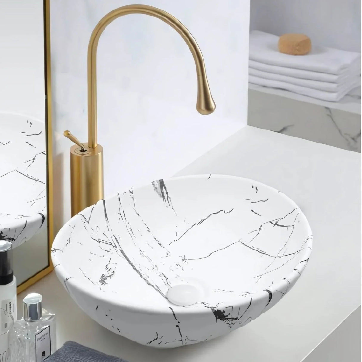 Lavamanos Sobreponer Calacata Blanco Mate Cerámica Ovalado 40 x 33