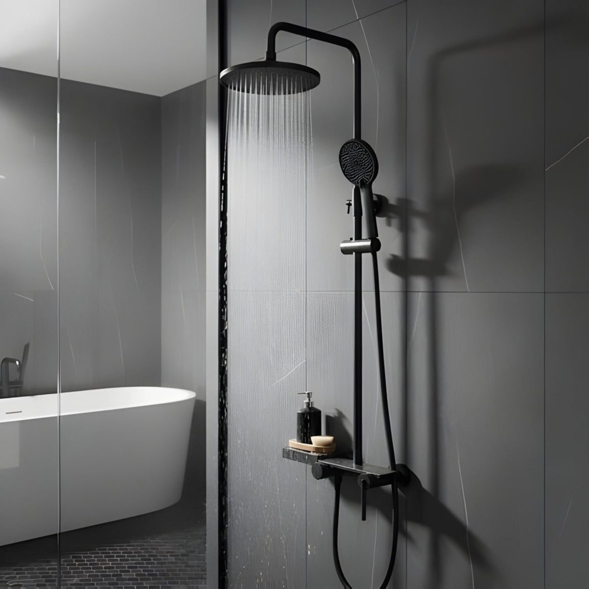 Columna De Ducha Mezcladora Alta Lusso Gris Concreto Monocon