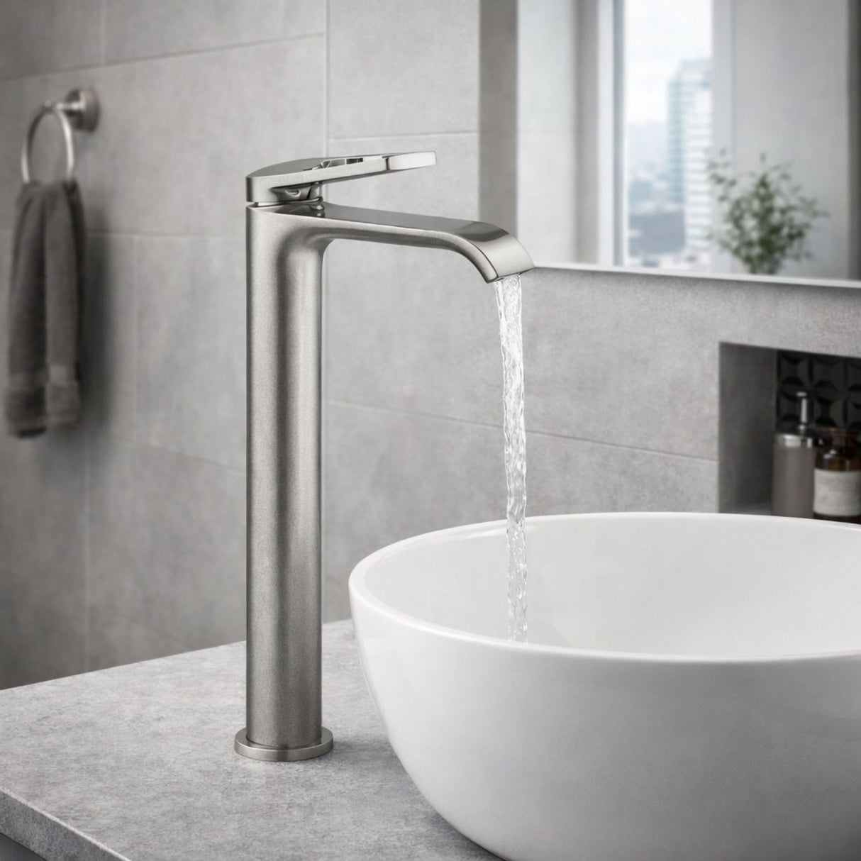 Griferia Lavamanos Monocontrol Alto Spacco Gris Concreto