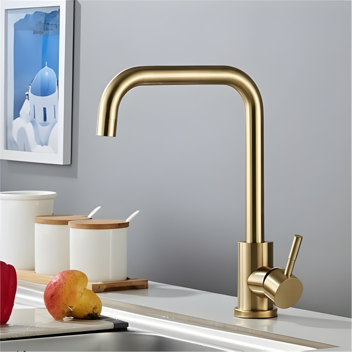 Grifo Monocontrol Para Cocina Dorado Cepillado