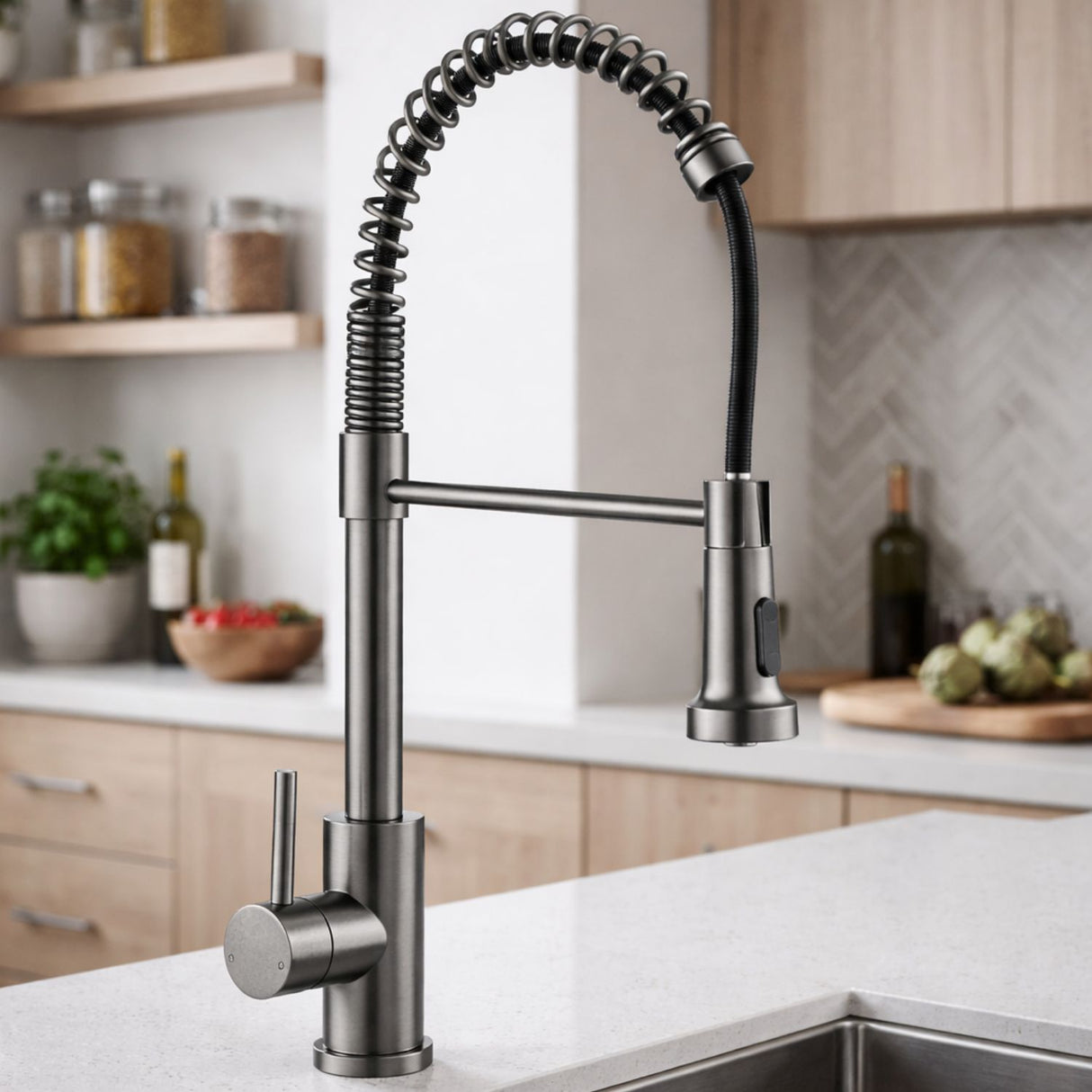 Griferia Monocontrol Piegatto Gris Concreto Rociador Extraible