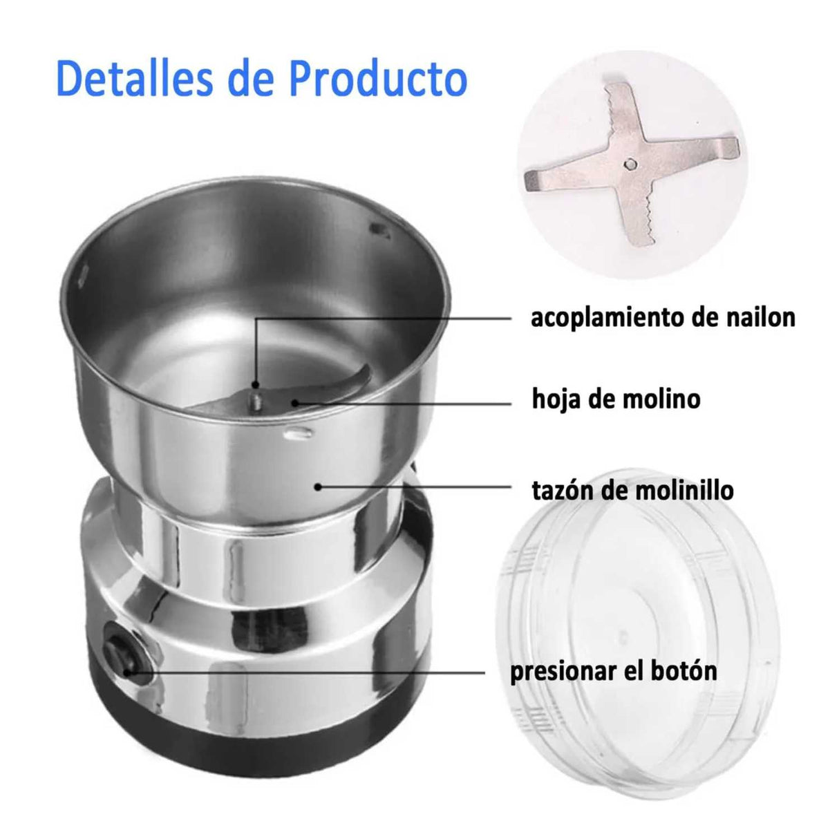 Molino Eléctrico de Café y Especias de Acero Inoxidable