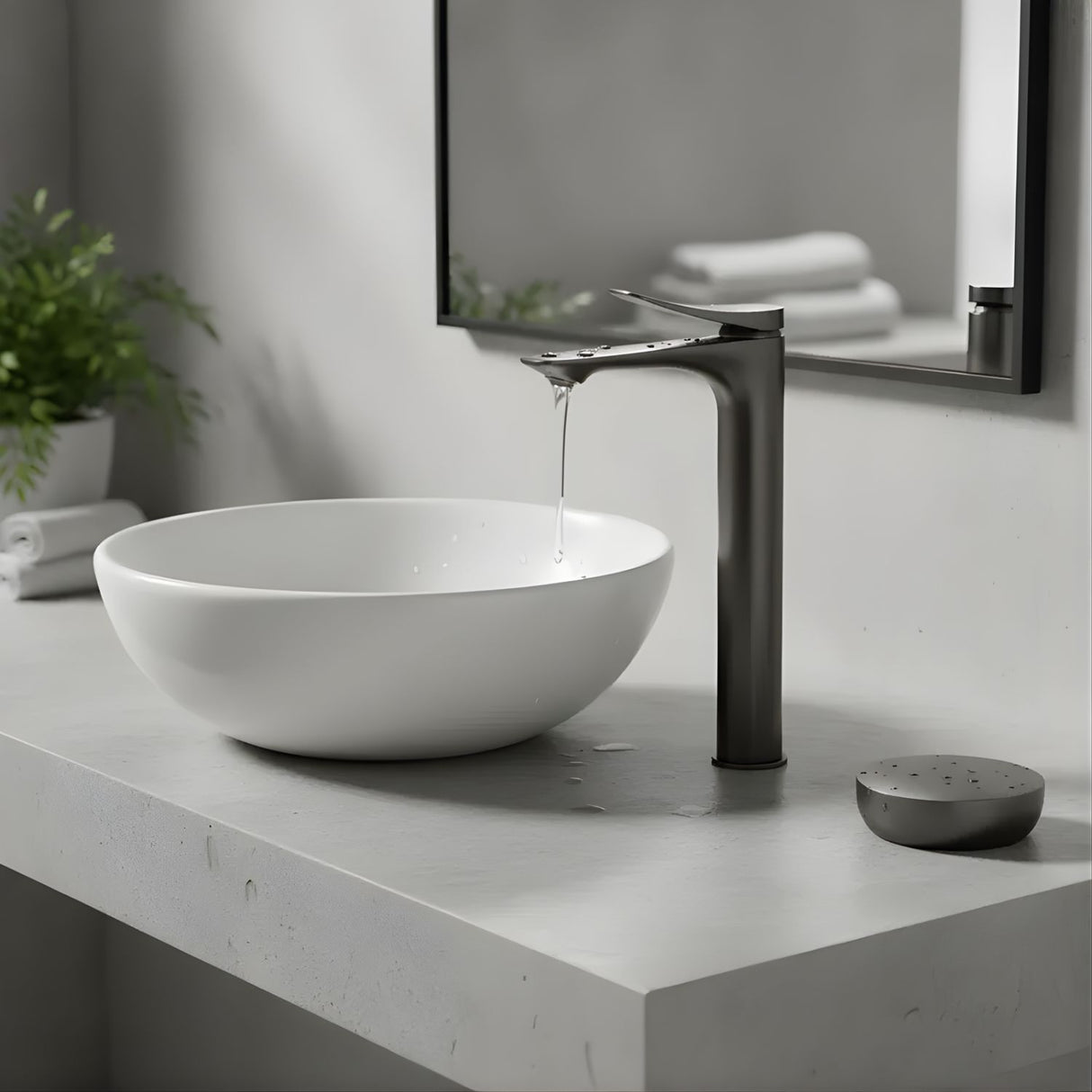 Lavamanos Monocontrol Alto Volare Gris Concreto Diseño Moderno