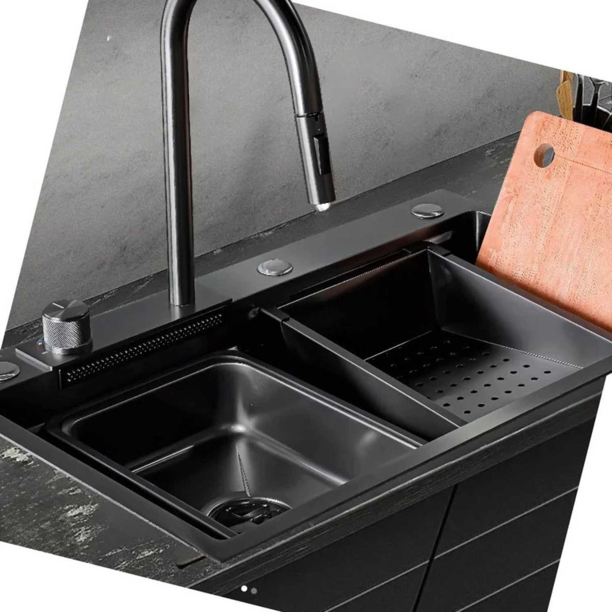 Lavaplatos Sobreponer SUS304 Negro Mate 75 x 46 x 20 cm con Grifería y Accesorios