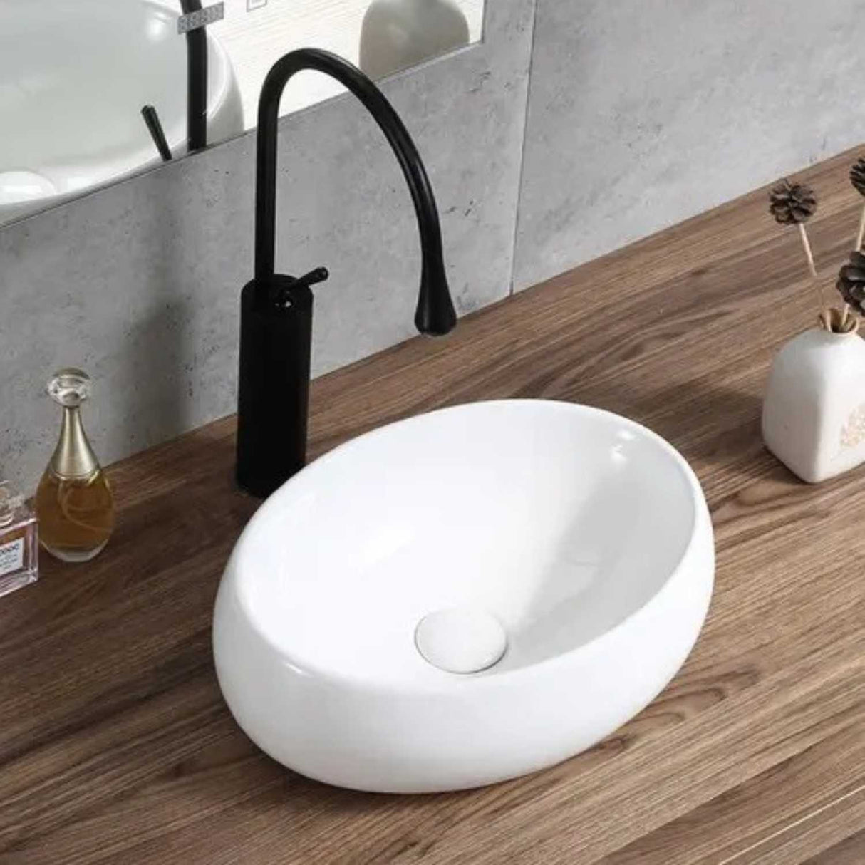 Lavamanos Sobreponer Ovalado Blanco Deluxe 42 cm (largo) x 30 cm (ancho) x 15.5 cm (alto)