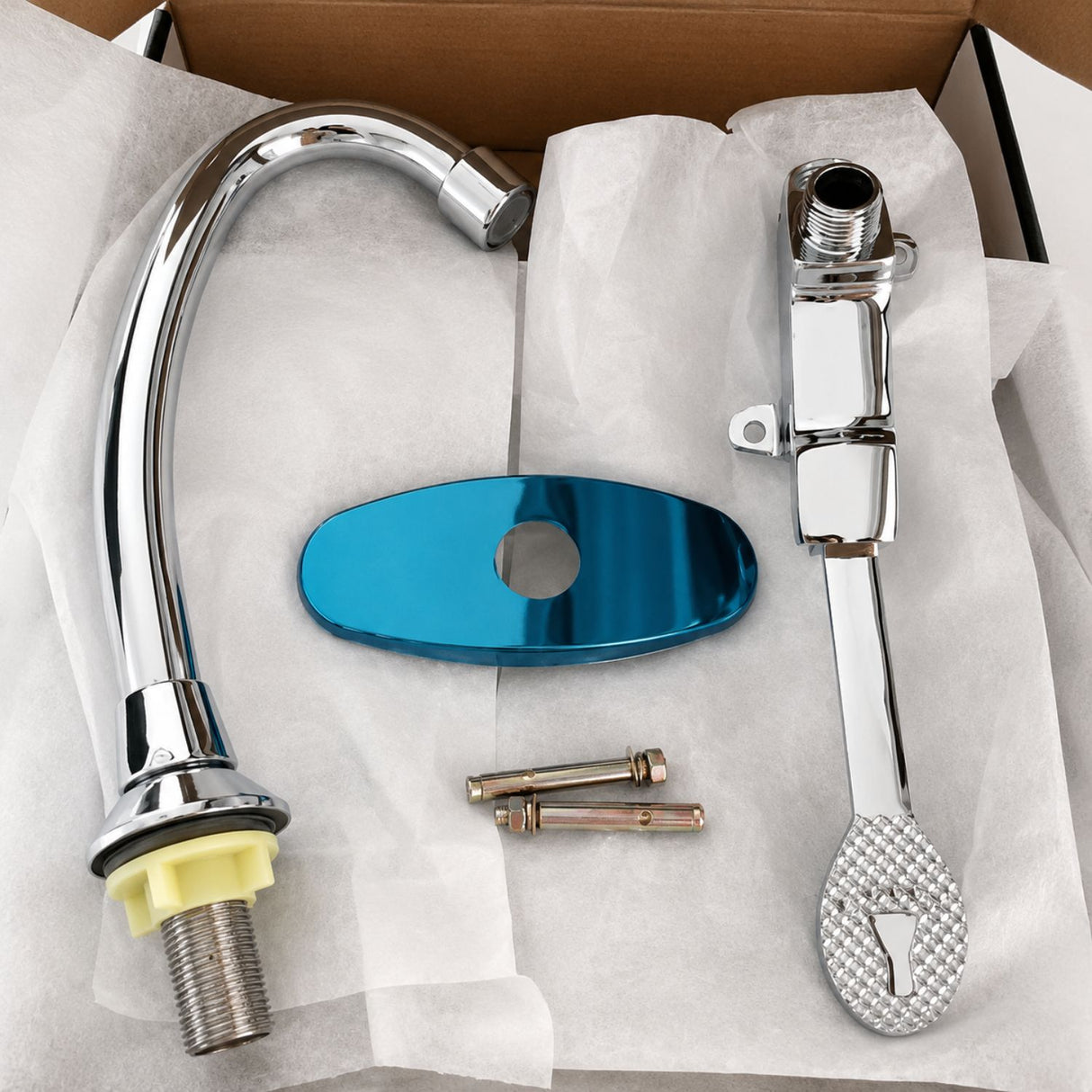 Kit Grifería de Pedal Manos Libres con Cuello Pico de Cisne Cromado
