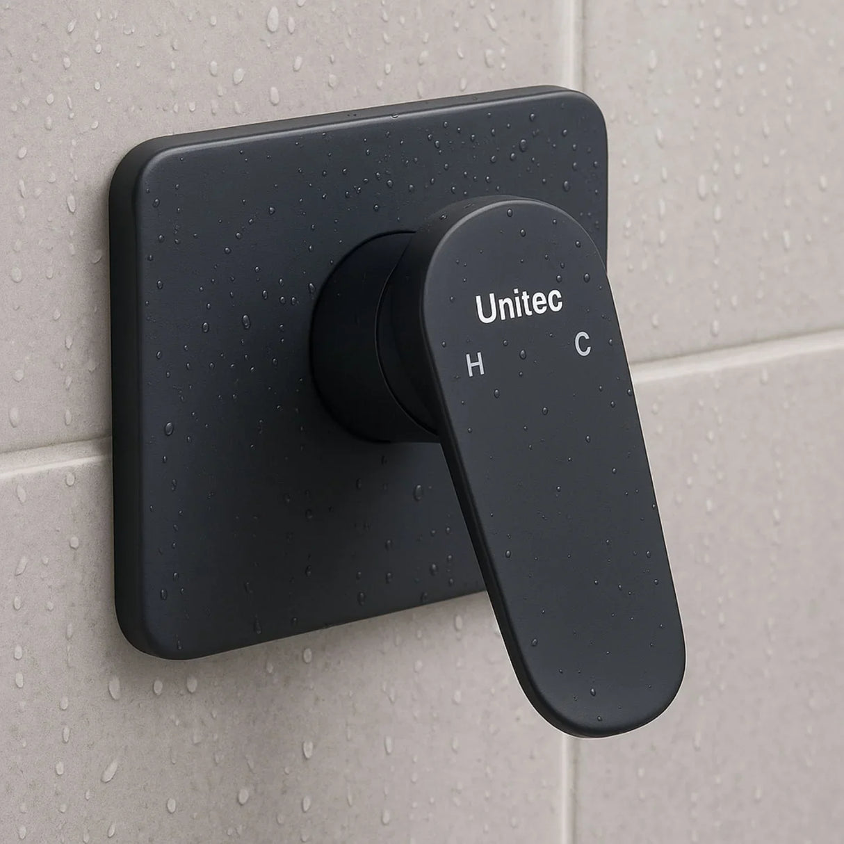 Griferia Ducha Monocontrol Negra Mate Metálica Cuadrada