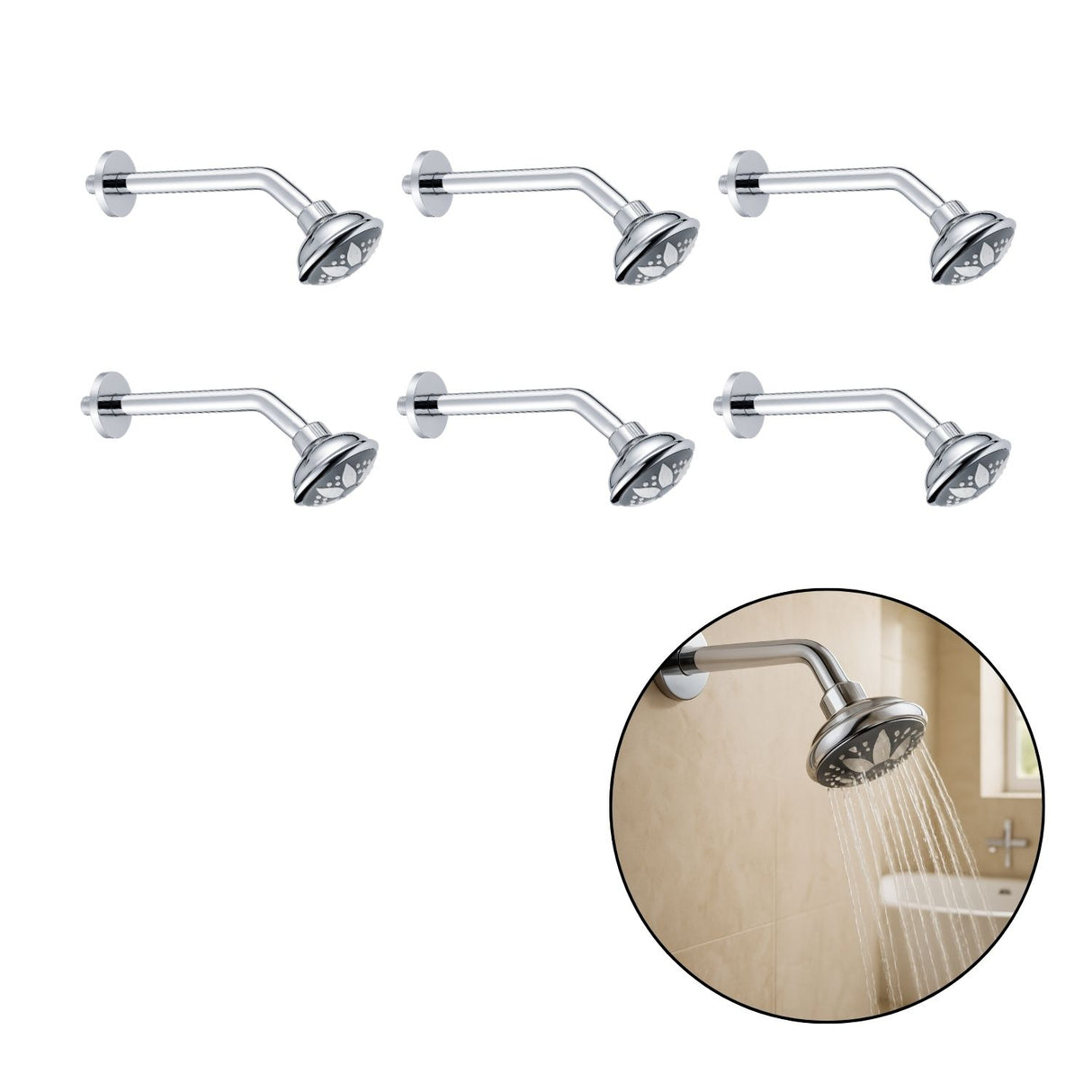 Pack 6 Ducha Regadera ABS Redonda Cromada Filtro Ahorro Agua