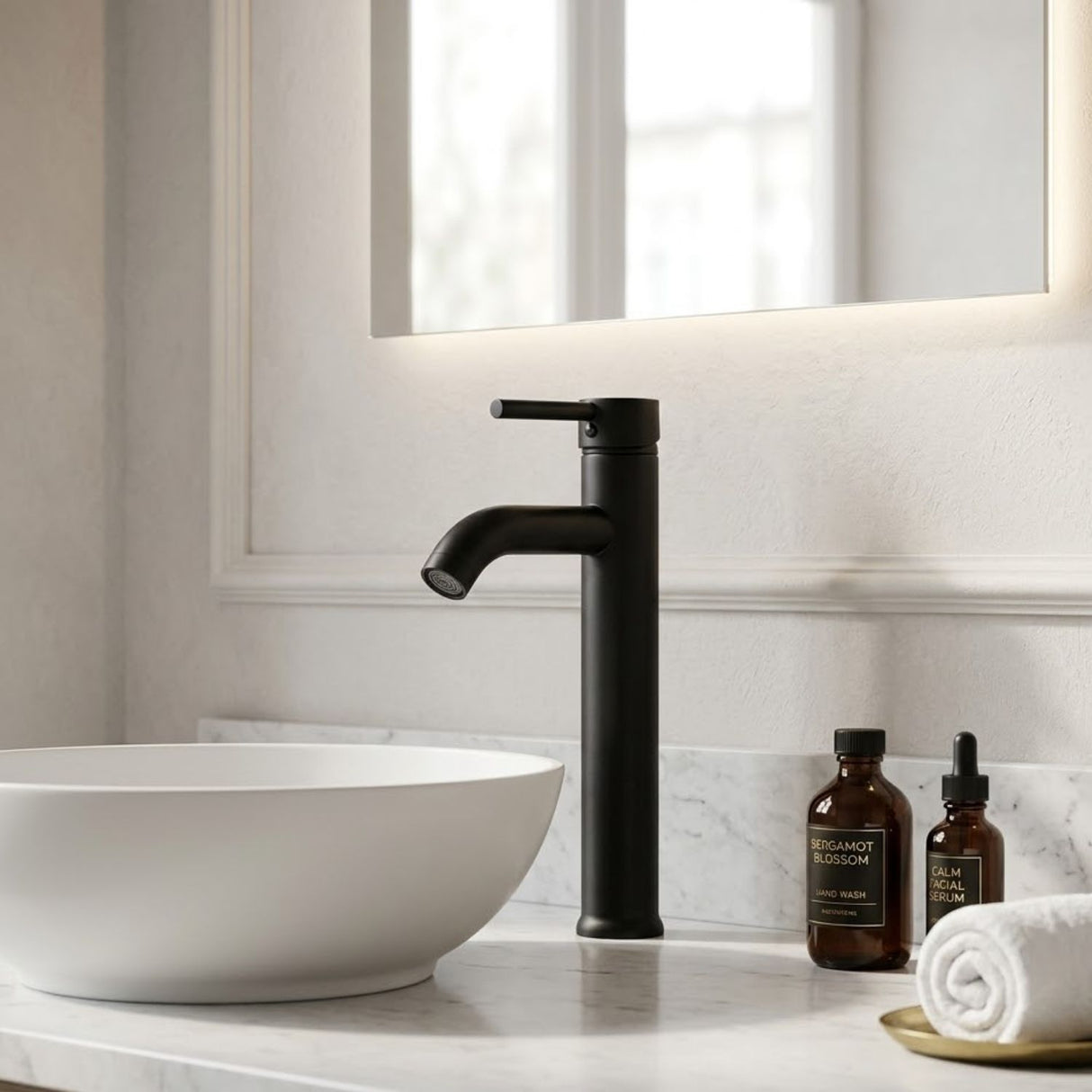 Grifería Lavamanos Monocontrol Alta Iris Negra en Acero Inoxidable – Diseño Moderno Premium