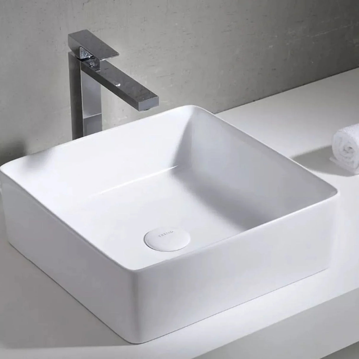 Lavamanos Cuadrado Sobreponer Porcelana Blanca 38X38X13 Cm