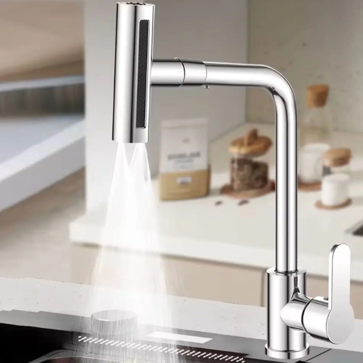 Grifería Monocontrol Cromada Para Lavaplatos y/o Lavamanos Con Cabeza Móvil, Rotación 360° y Cuerpo Flexible