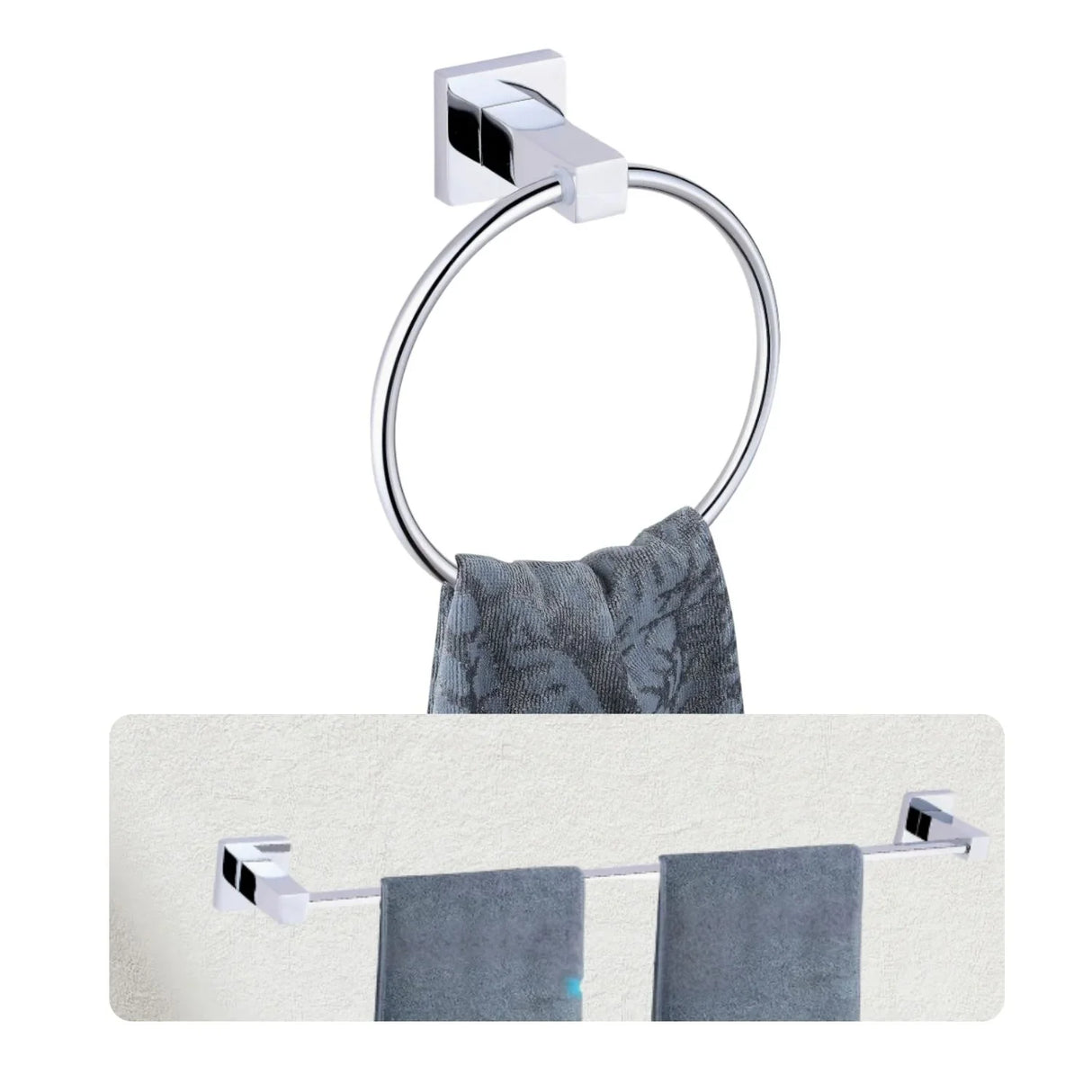 Set De Accesorios Para Baño De 6 Piezas Línea Quadratocromo De Alto Brillo – Aleación De Zinc Y Acero Inoxidable