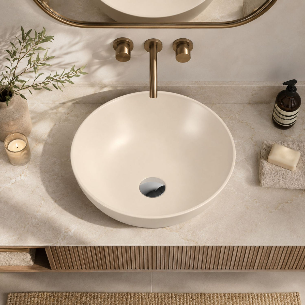 Lavamanos de Sobreponer Redondo en Porcelana Beige 31 × 31 cm