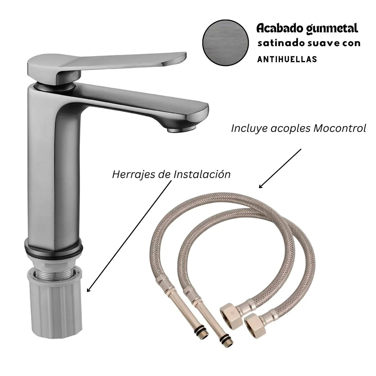 Grifería Lavamanos Monocontrol Baja Gunmetal Antihuellas Metalica