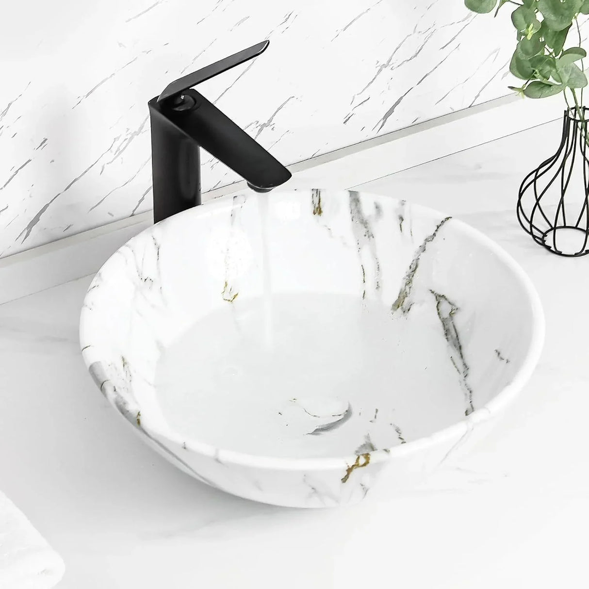 Lavamanos Sobreponer Calacata Blanco Mate Cerámica Ovalado 40 x 33