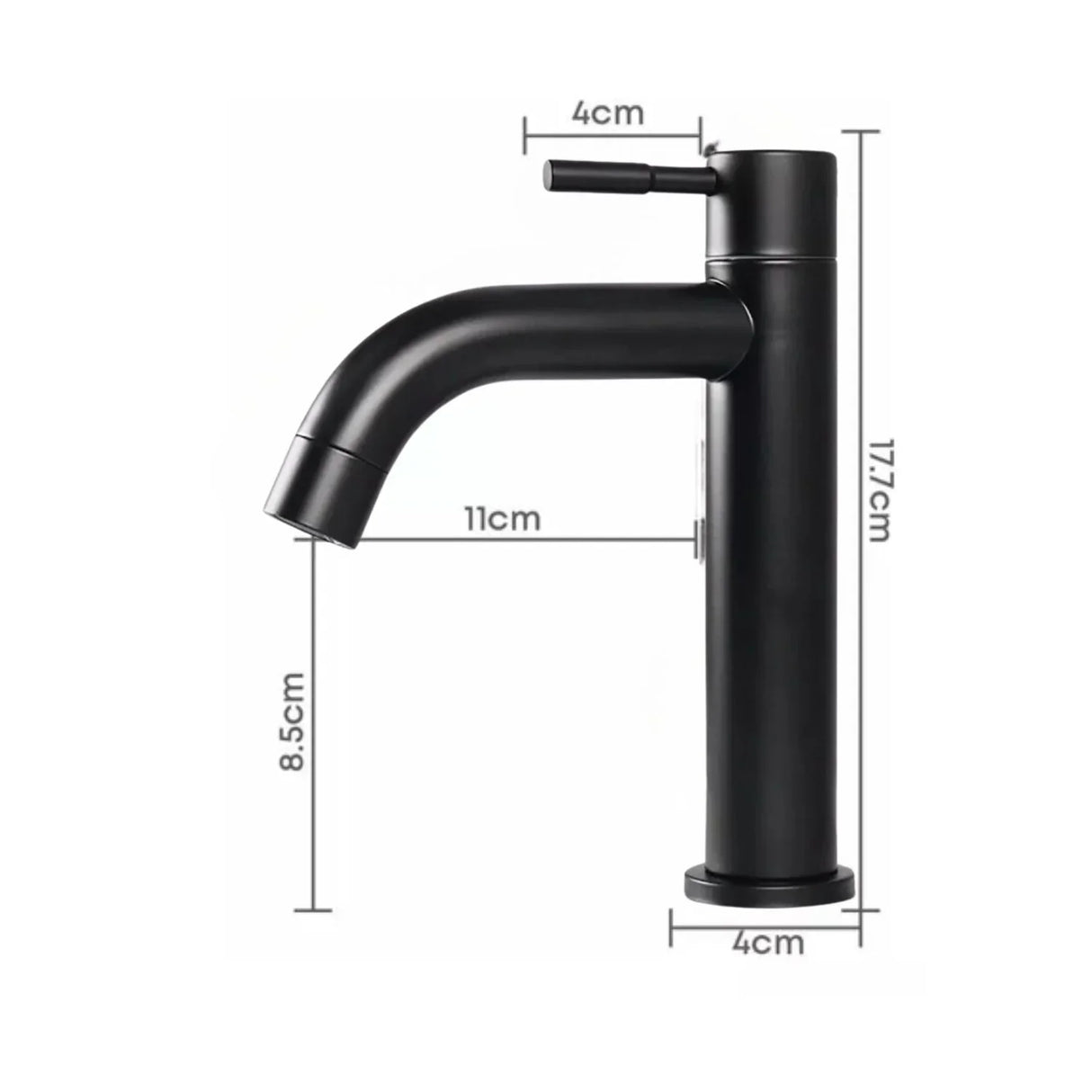 Grifería Llave Lavamanos Negra Agua Fría baja Acero con Filtro