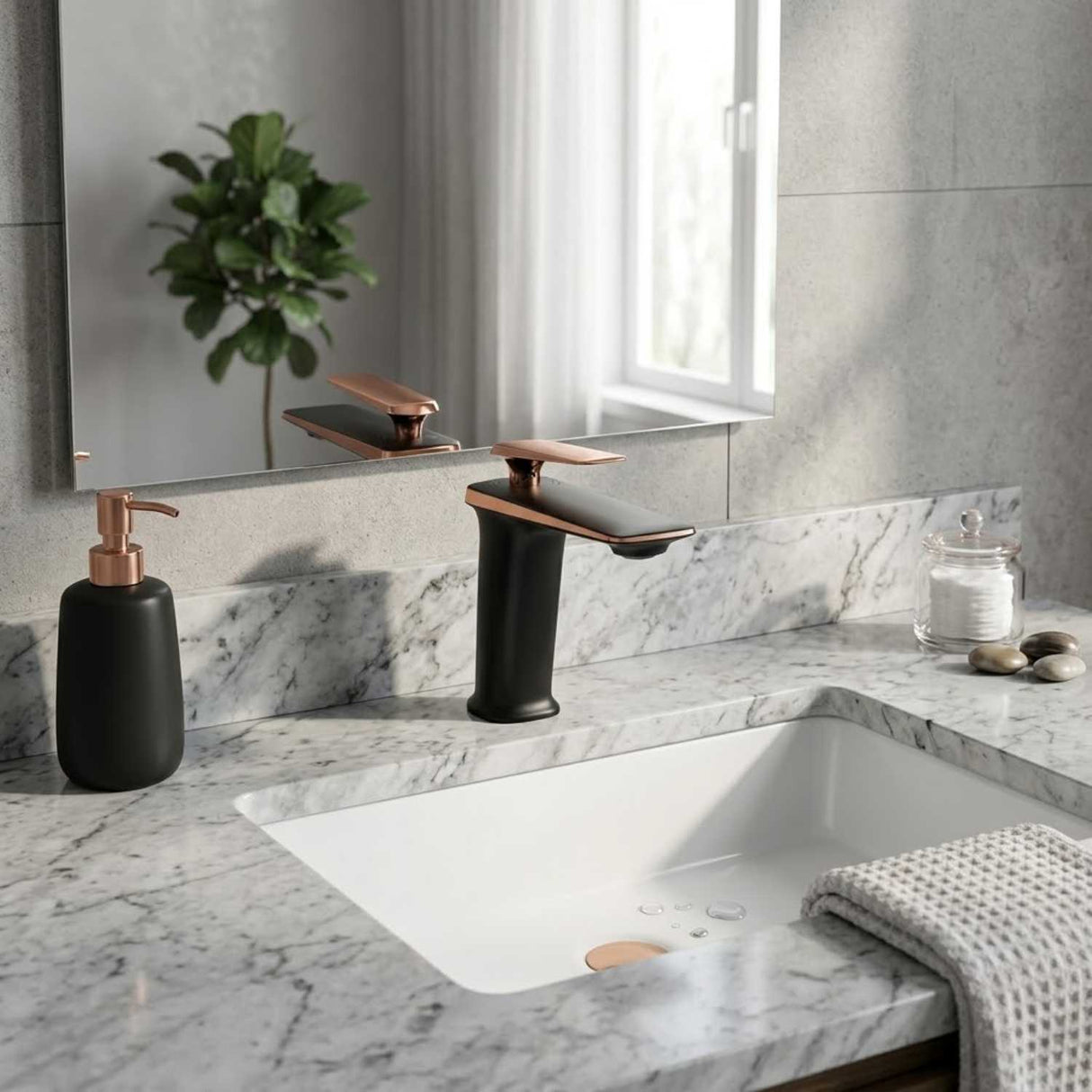 Monocontrol Lavamanos Bajo Negro Rosa Vintage 18 cm para Baño