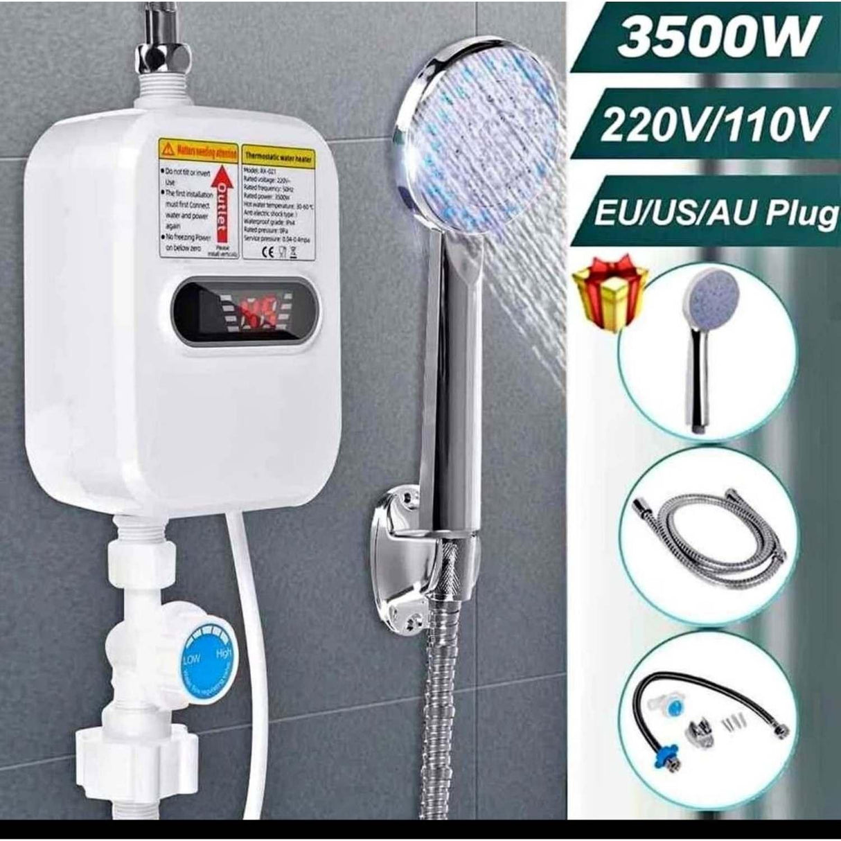 Mini Calentador Agua Portatil Electrico Pantalla Digital 3500 W