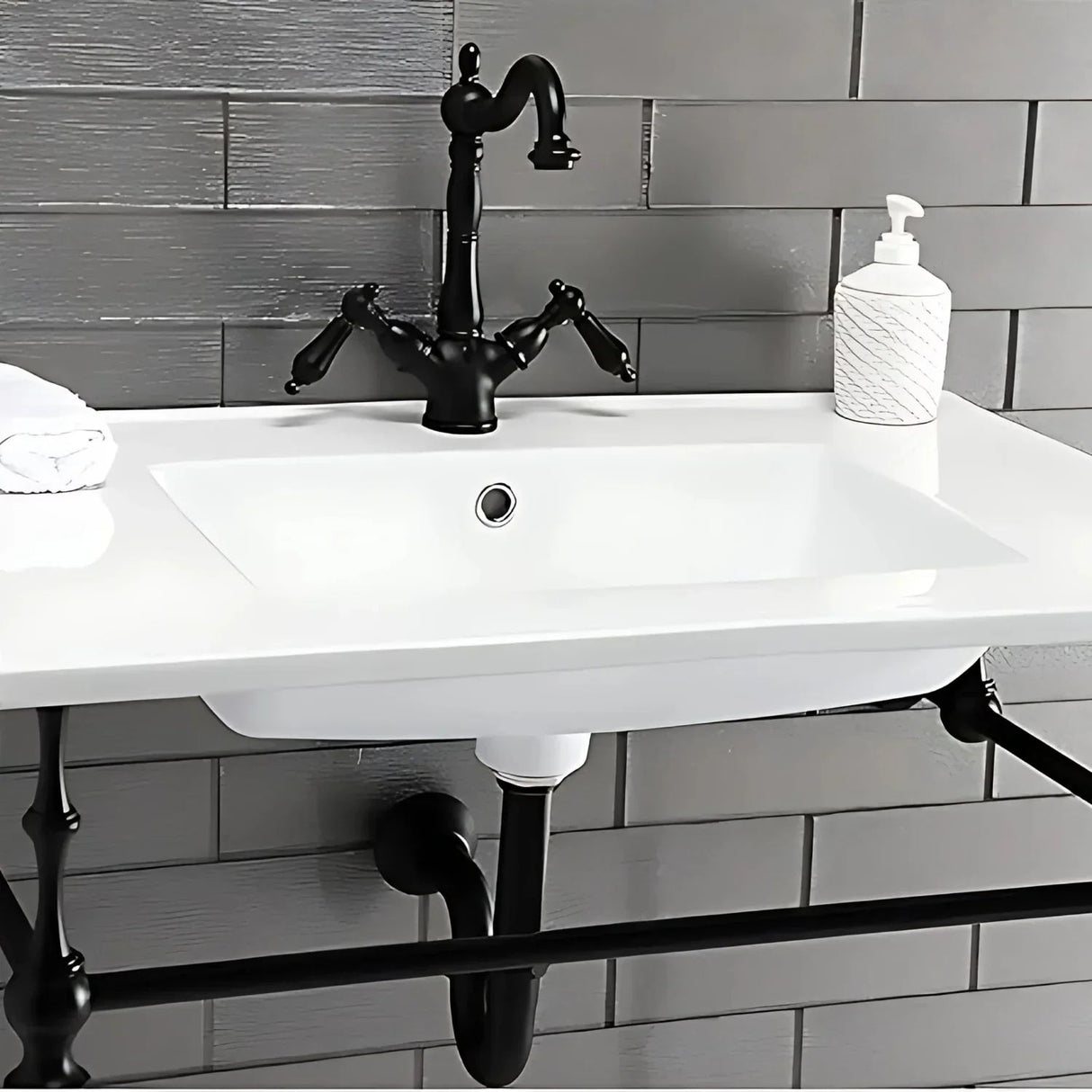 Kit Lavamanos Sifon Desague Push Negro Mate Metálico Moderno