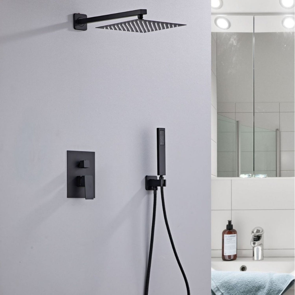 Kit Monocontrol Ducha Negro con Ducha Telefono y Regadera 25 cm Tipo Lluvia