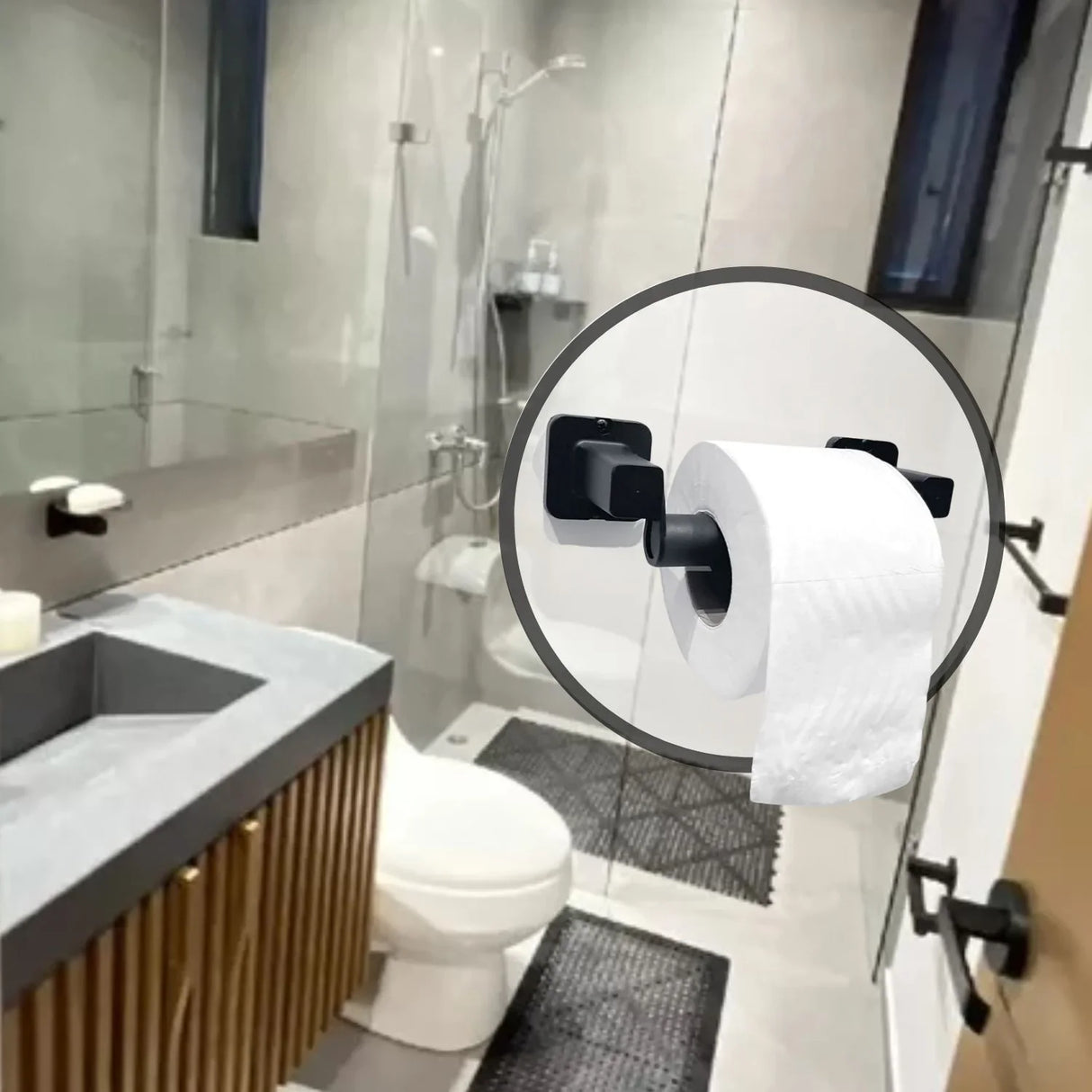 Portarrollos para Baño - Negro, ABS , Alta Resistencia, Fácil Instalación