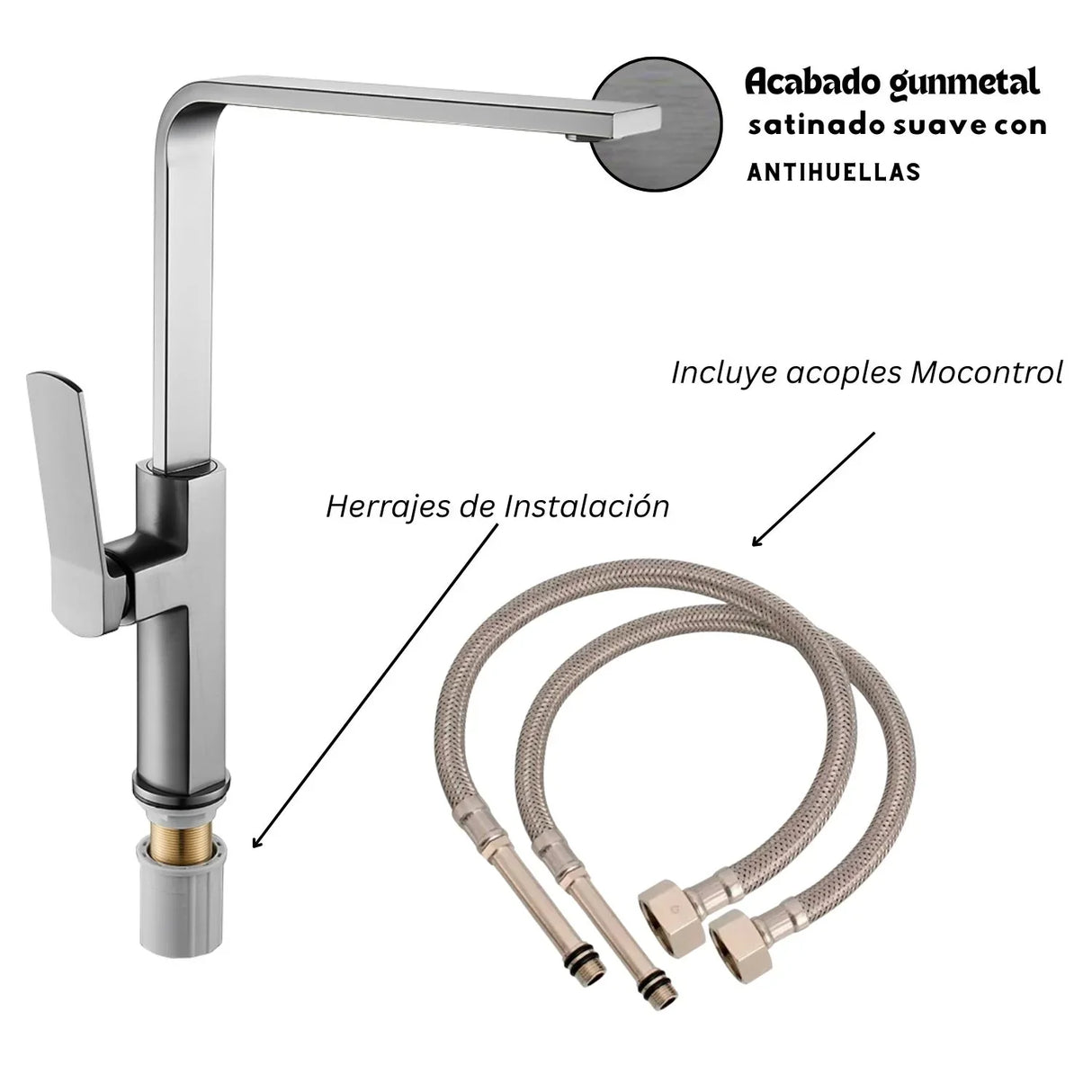 Grifería Lavaplatos Monocontrol Gunmetal Antihuellas Metalica