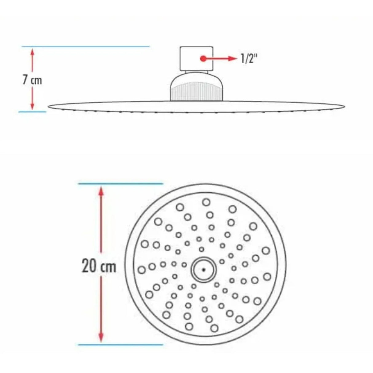 Regadera Redonda 20 CM ABS