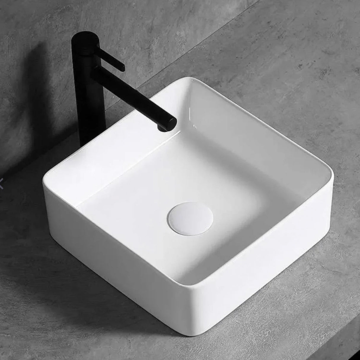 Lavamanos Cuadrado Sobreponer Porcelana Blanca 38X38X13 Cm