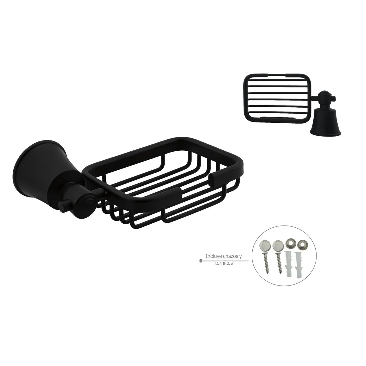Jabonera Canastilla Negra En Aluminio Modelo L. Turmalina - Con Chazos y Tornillos