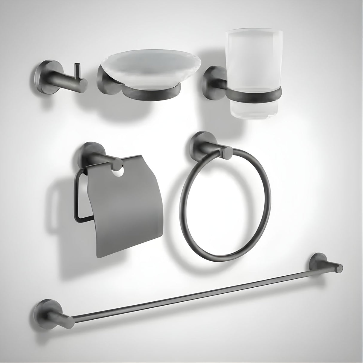 Juego Accesorios Baño Singolo X 6 Gris Concreto Diseño Moderno