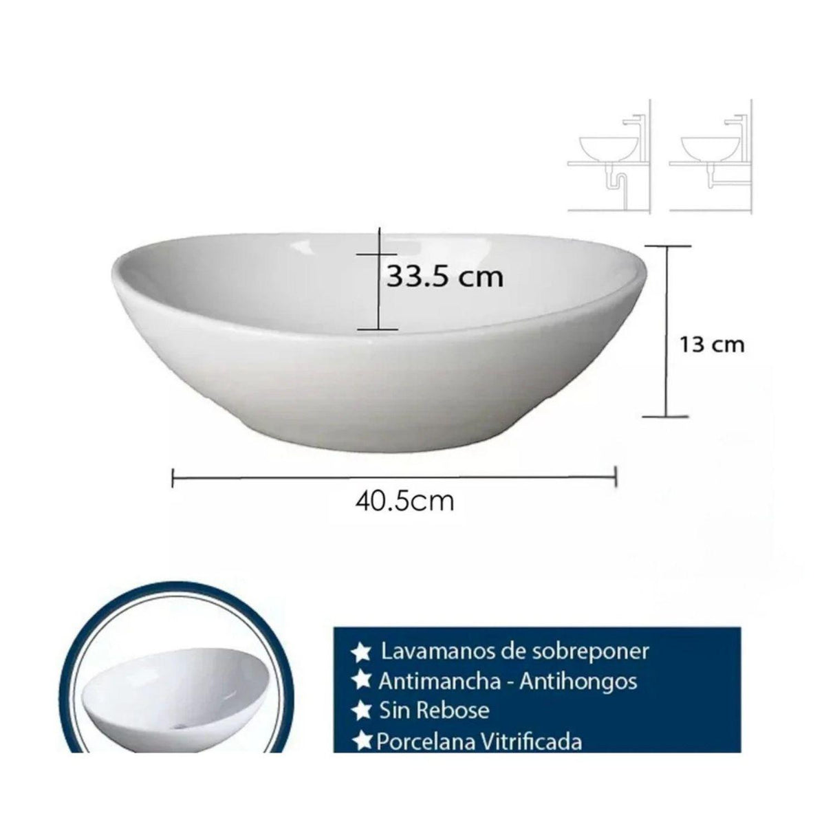 Kit Lavamanos Canoa Blanco 40,5 × 31 cm + Grifería Alta Negra + Desagüe Push y Acoflex