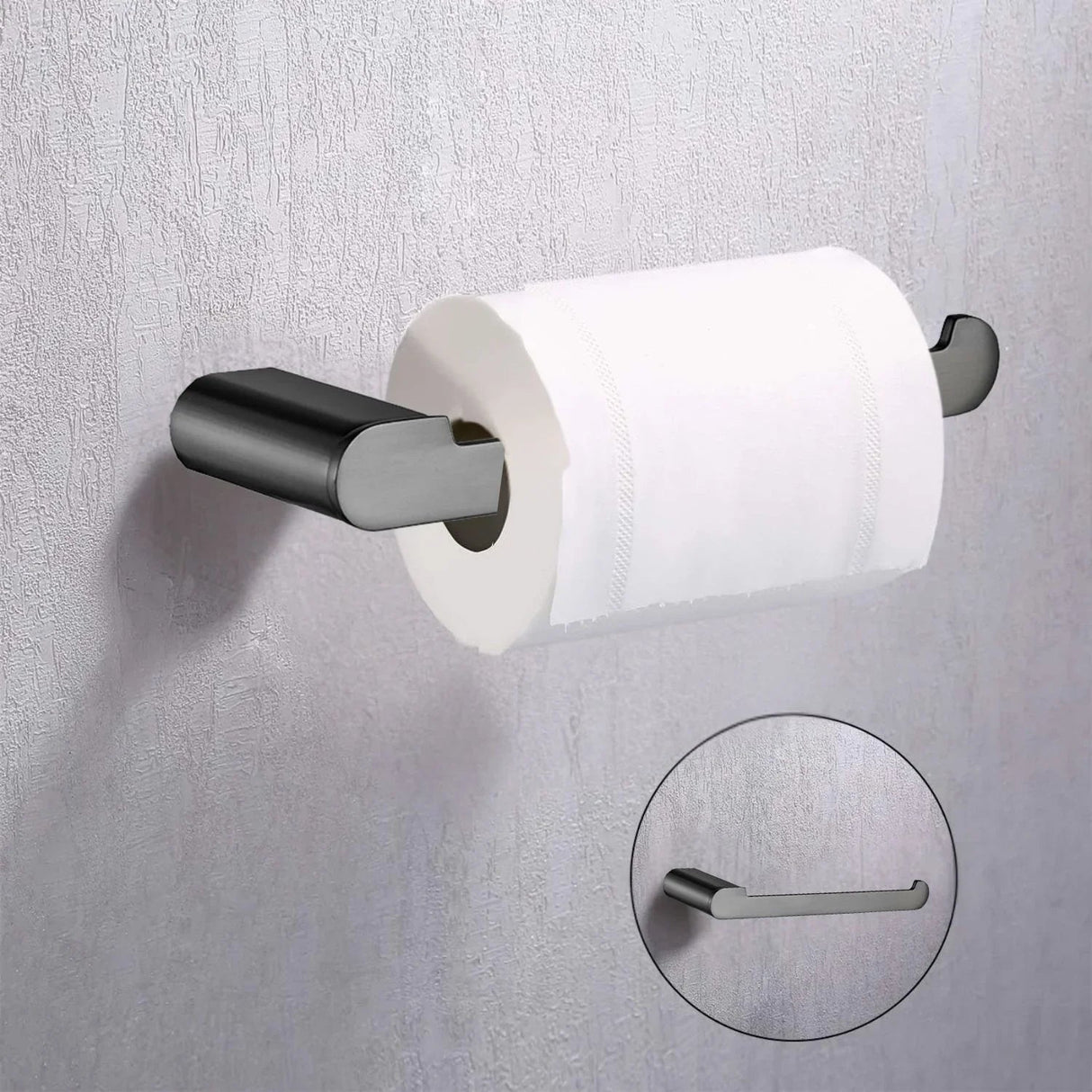 Detalle del portarrollos Kassel gunmetal con papel higiénico