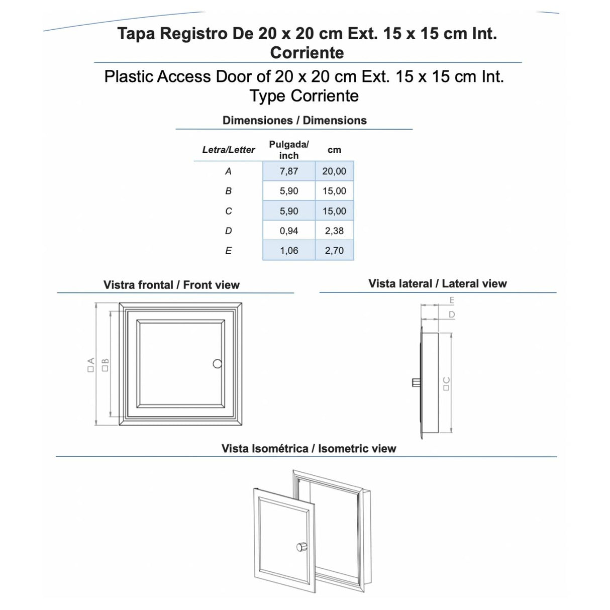 Pack x 4 Tapa Registro 20x20 Cm ABS Blanco