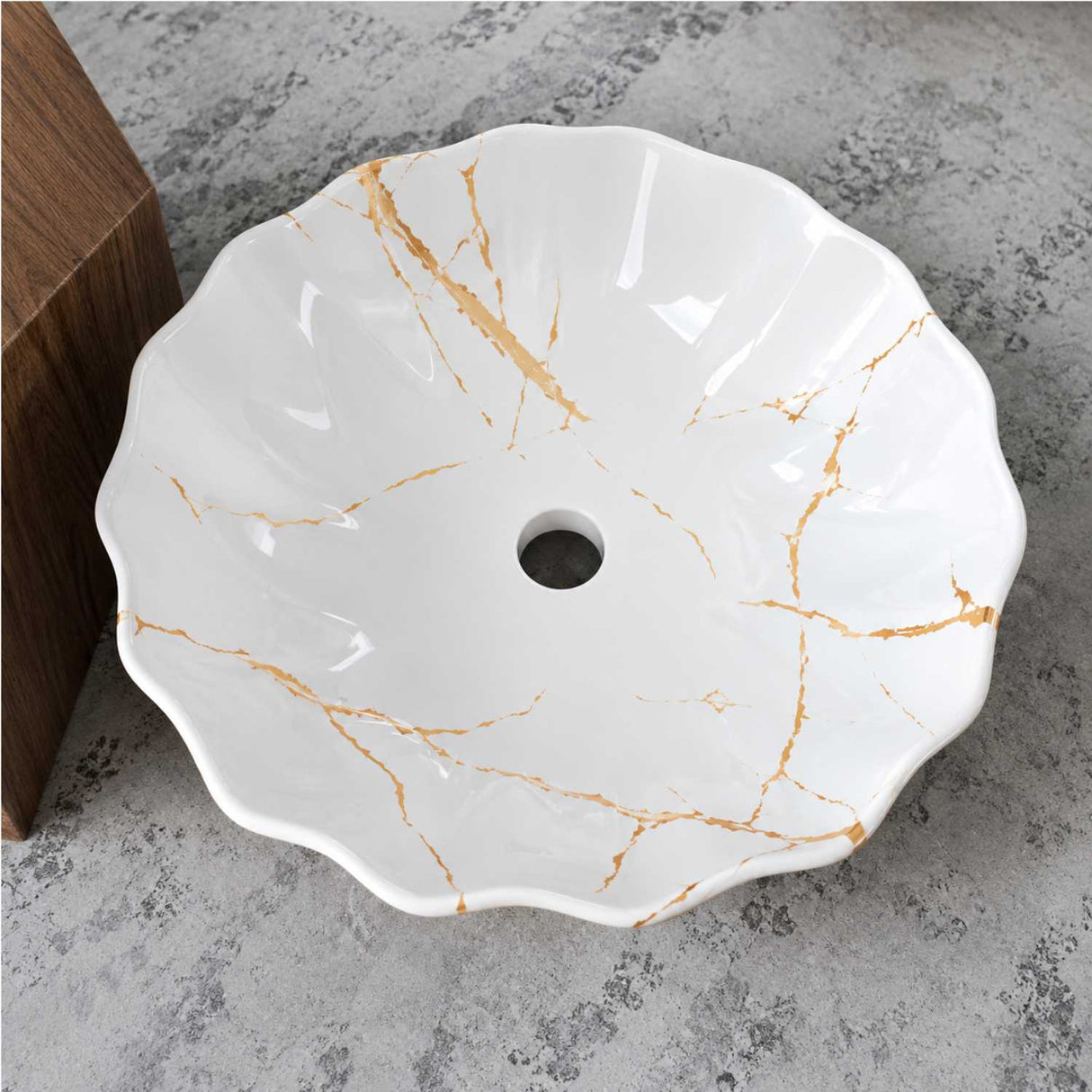 Lavamanos de Sobreponer Porcelana Arcat 46 x 46 x 17 cm Blanco con Vetas Doradas para Baño