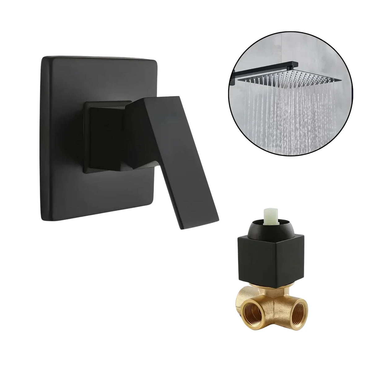 Set Griferia Ducha Monocontrol Negra Regadera 20cm Cuadra Lu