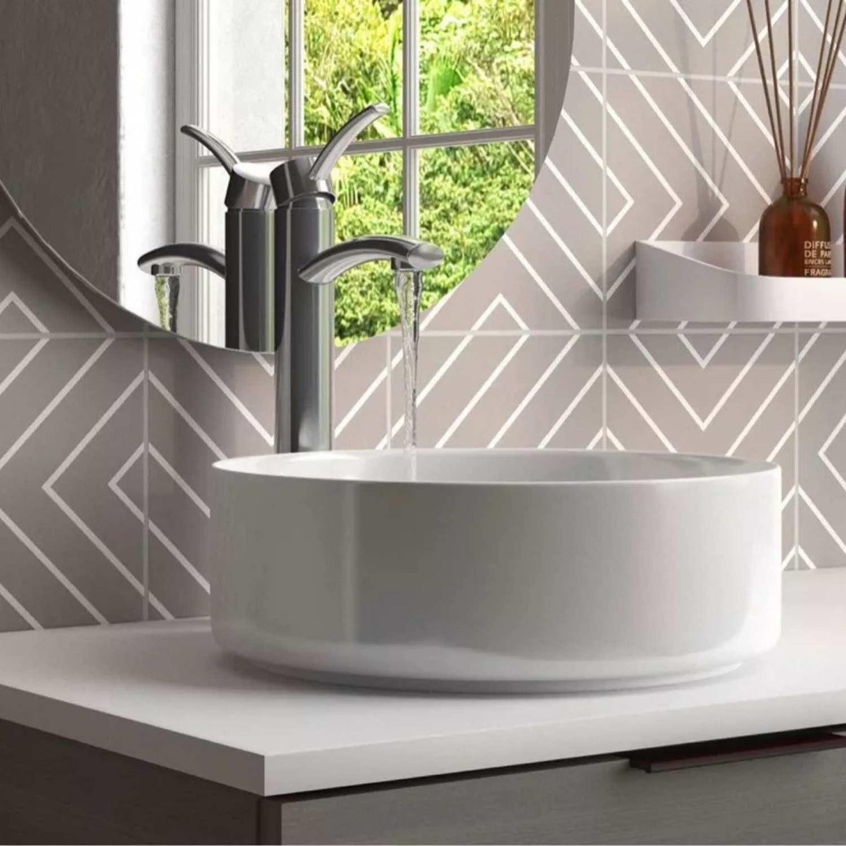 Lavamanos Circular Sobreponer Cerámica Blanca 36X12 Cm