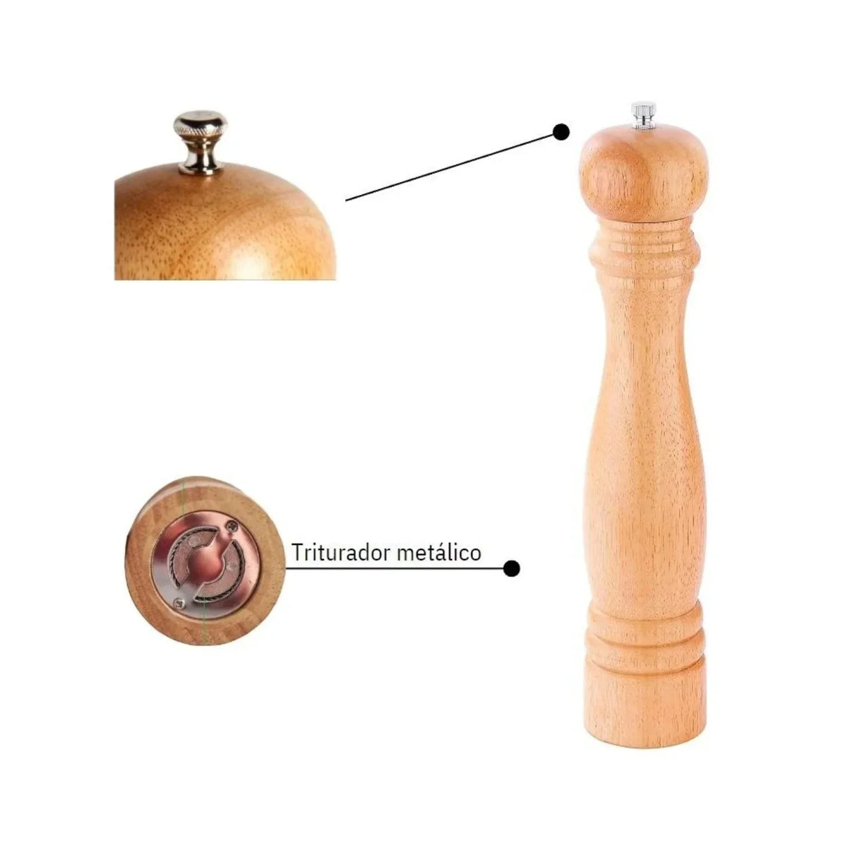 Pimentero de Madera Triturador 25 cm