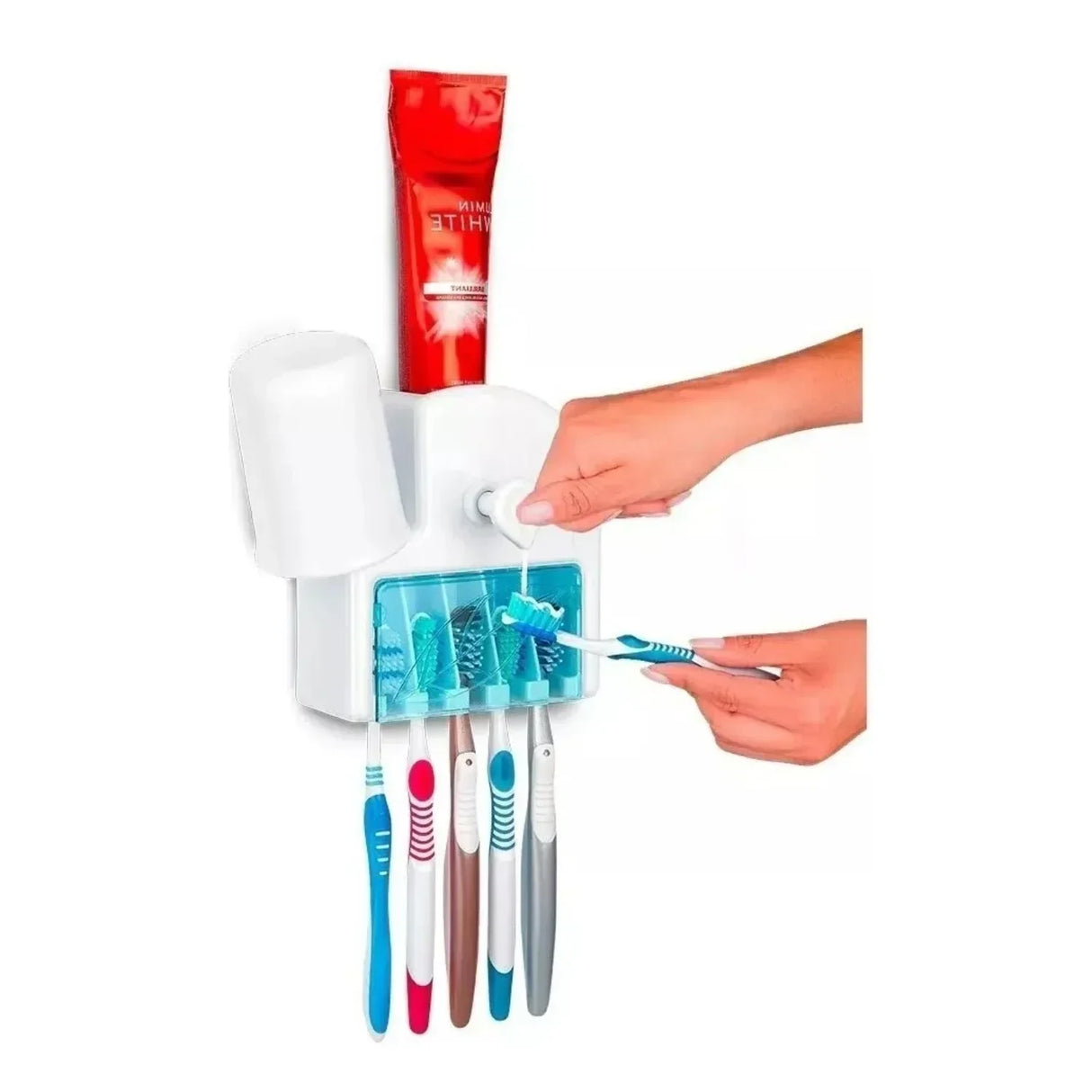 Organizador Cepillos 5 Puestos Dispensador Crema Dental Antigoteo