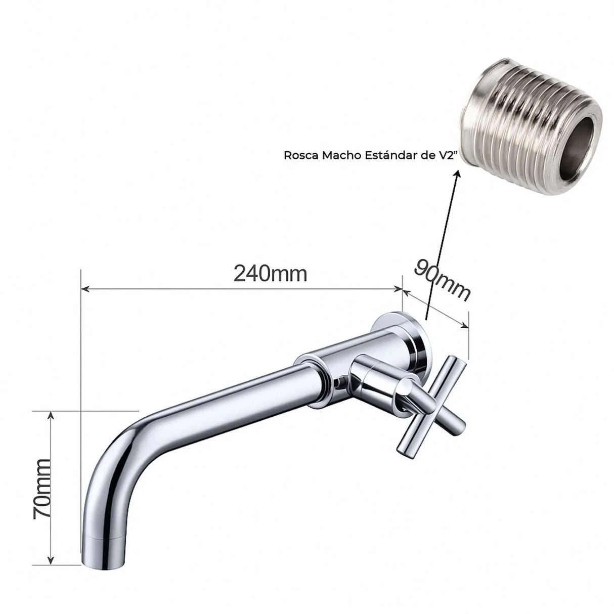 Griferia Llave Lavamanos De Pared, Metálica de Alta Calidad Satinada.