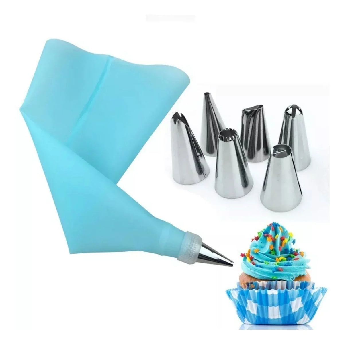 Set Repostería Boquillas Acero Bolsa Silicona Pasteles 8Pcs Manga Pastelera-Cupcakes