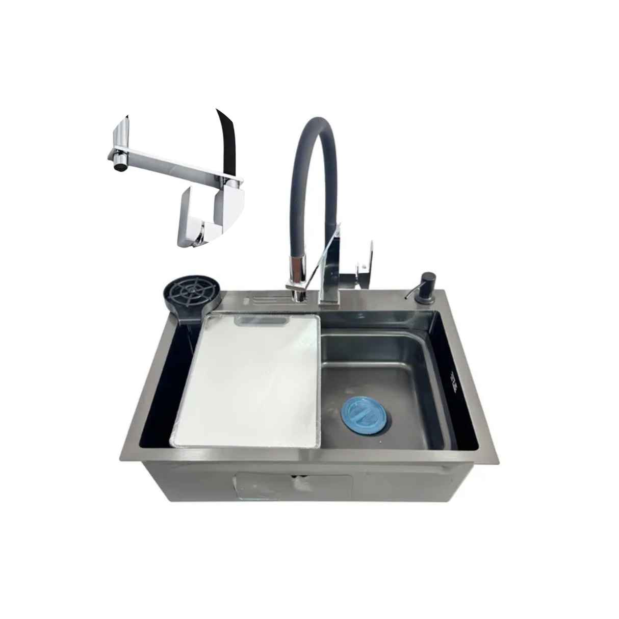 Lavaplatos Negro Mate 60X45 Acero Inoxidable Con Griferia Extraible