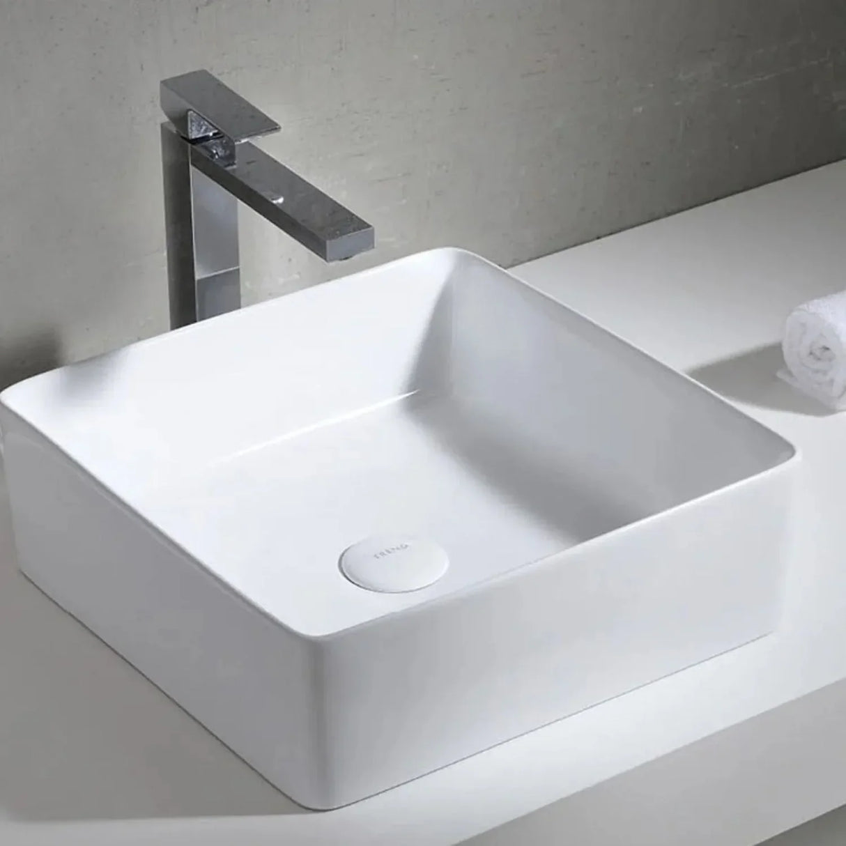 Lavamanos Cuadrado Sobreponer Porcelana Blanca 38X38X13 Cm