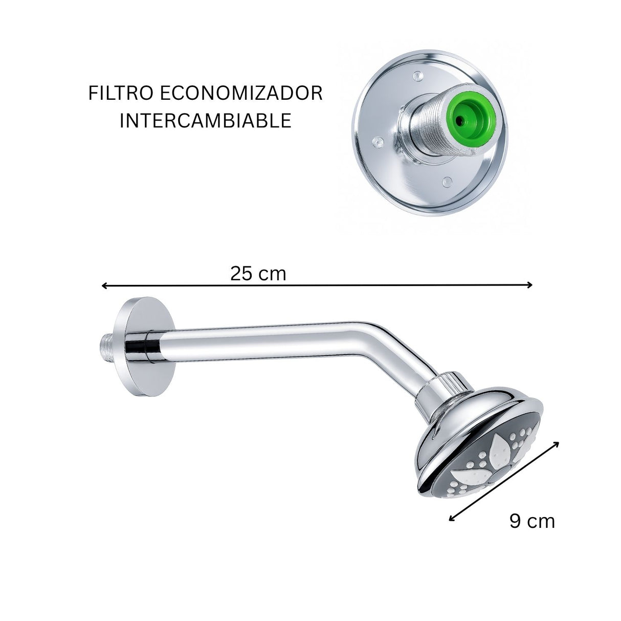 Pack 3 Ducha Regadera ABS Redonda Cromada Filtro Ahorro Agua