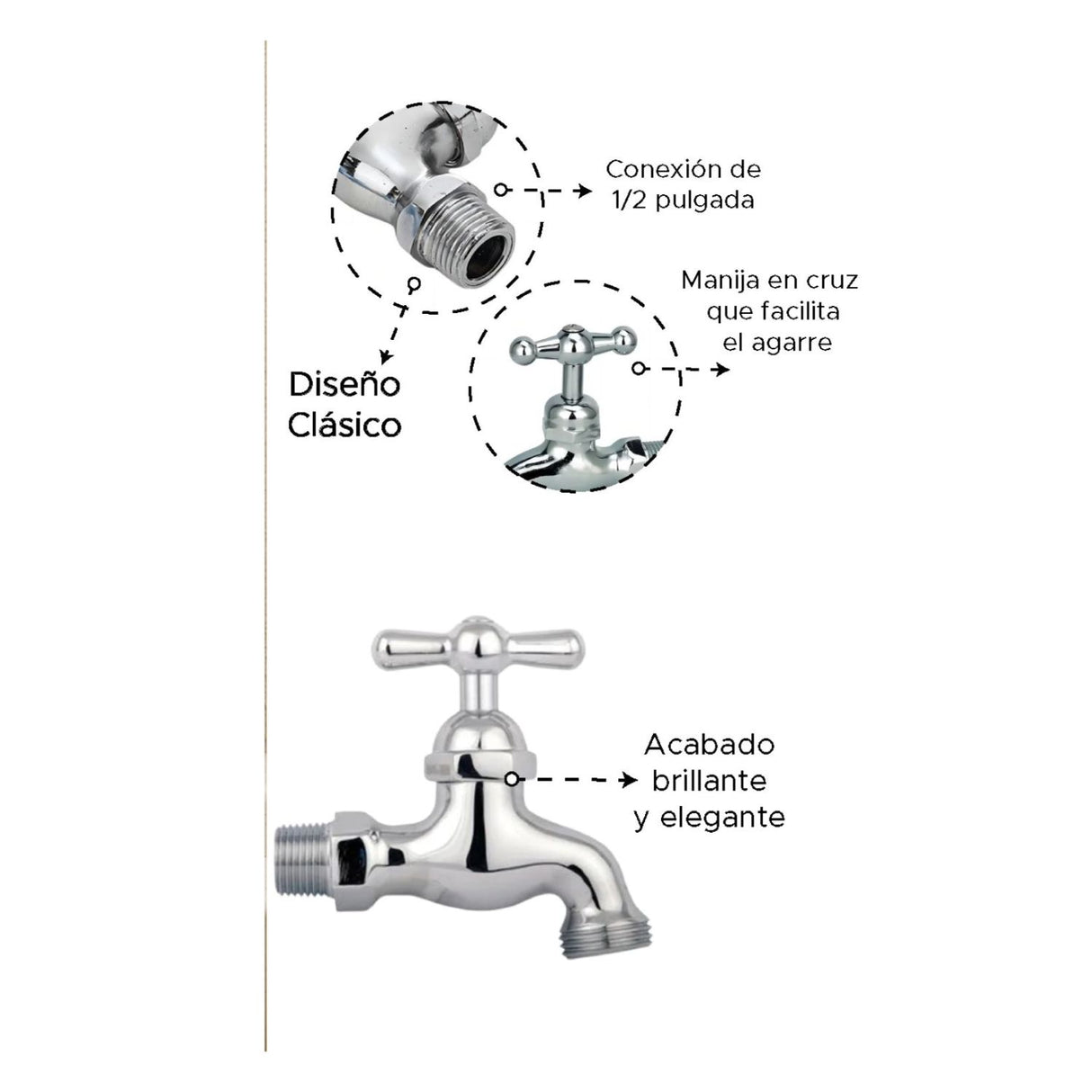 Llave Terminal Cromada 1/2” – Grifo Metálico Resistente para Uso Doméstico y Exterior