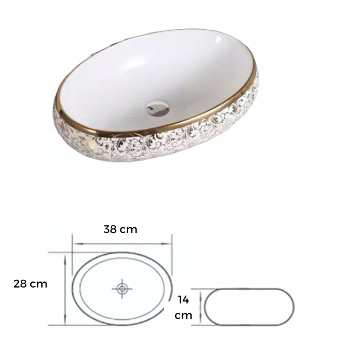 Lavamanos Sobreponer Tipo Vessel Blanco Dorado Ovalado 42X30X15